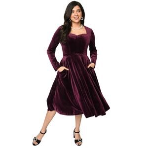 Banned Retro A Royal Evening Aubergine Purple Swing Dress S NWOT